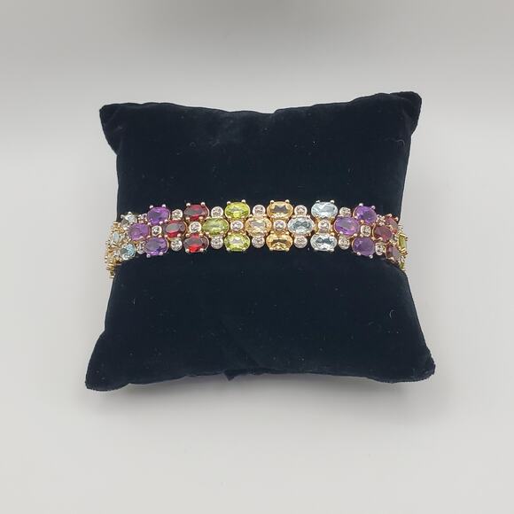 Ross Simons Sterling Silver Gold Vermeil Multi Gemstone Bracelet 7.25" - Picture 1 of 9